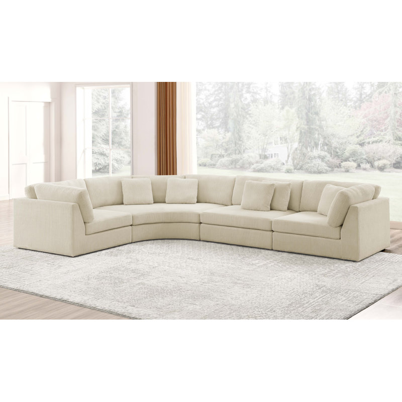 Canapé modulaire 4 pièces Bueford, Velours côtelé beige