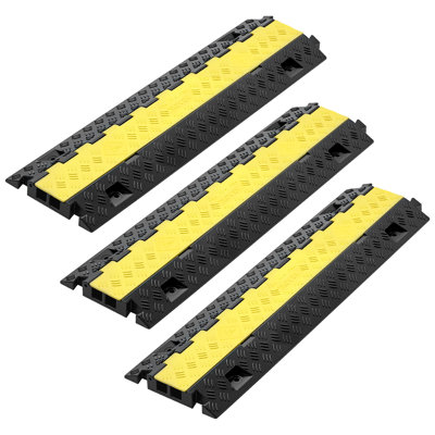 Cable Protector Ramp, 22,000 lbs/axle Capacity, 2 Channel Heavy Duty TPU Cord Hose Wire Cover, 1.2 x 1.1 in Channel, Traffic Speed Bump with Flip-Open Top Cover, for Indoor Outdoor Use