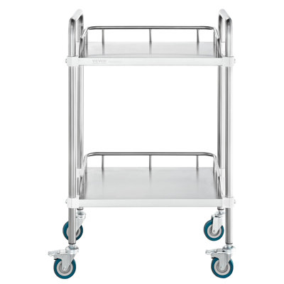 Chariot roulant de laboratoire, chariot roulant en acier inoxydable à 2 tablettes, chariot de service de laboratoire avec roulettes pivotantes, chariot utilitaire pour cabinet médical, laboratoire, hôpital, salon, 15,16 po x 21,57 po x 34,06 po
