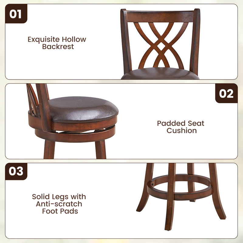 Red Barrel Studio Swivel Counter Height Dining Pub Chairs with Rubber Wood Legs, null, null
