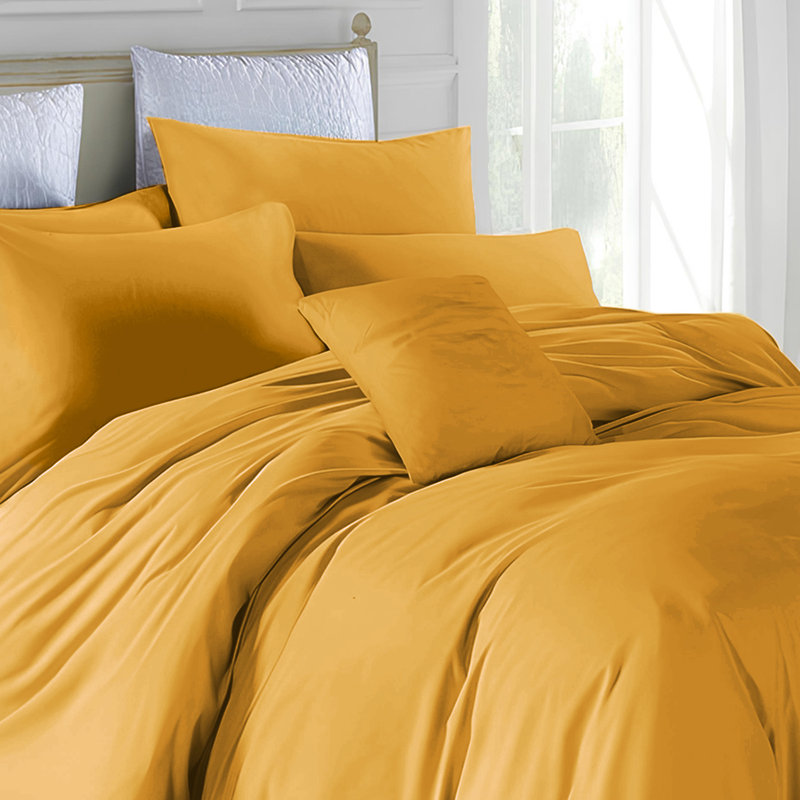 Marnisha Microfiber / Polyester Solid Colour Duvet Cover Set with Pillowcases, Ochre