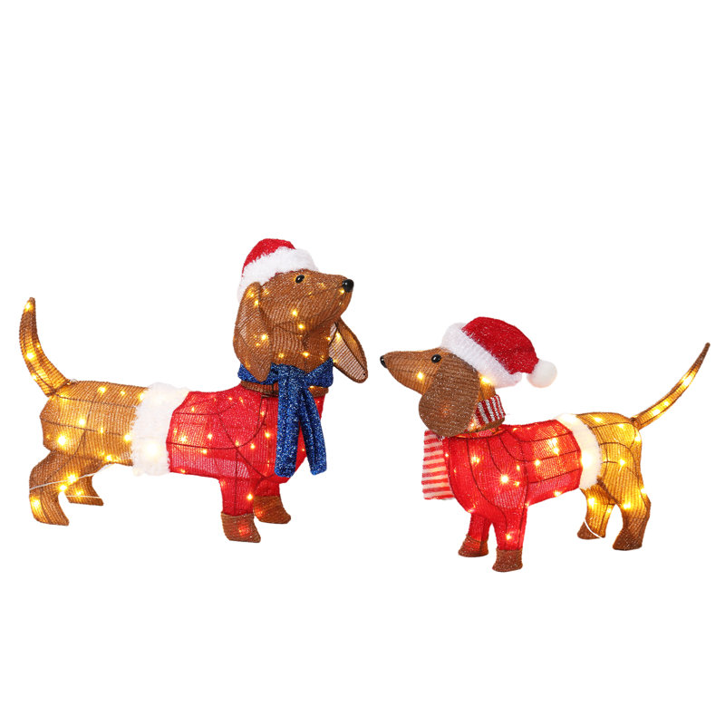2Pcs Lighted Brown Dachshundschristmas Decoration