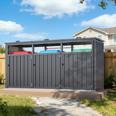 Outdoor Trash Can Storage Shed For 3 Garbage Cans