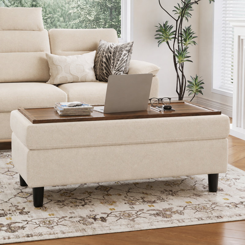 Banc de repose-pieds multifonctionnel surdimensionné avec couvercle réversible en bois / coussin Aniva 46,1 po