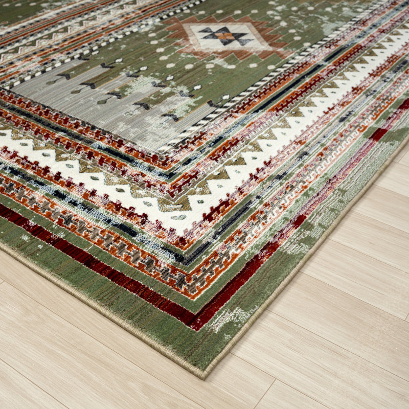 Stepheon Southwestern Area Rug in Green, Rectangle 5'2" x 7'8"