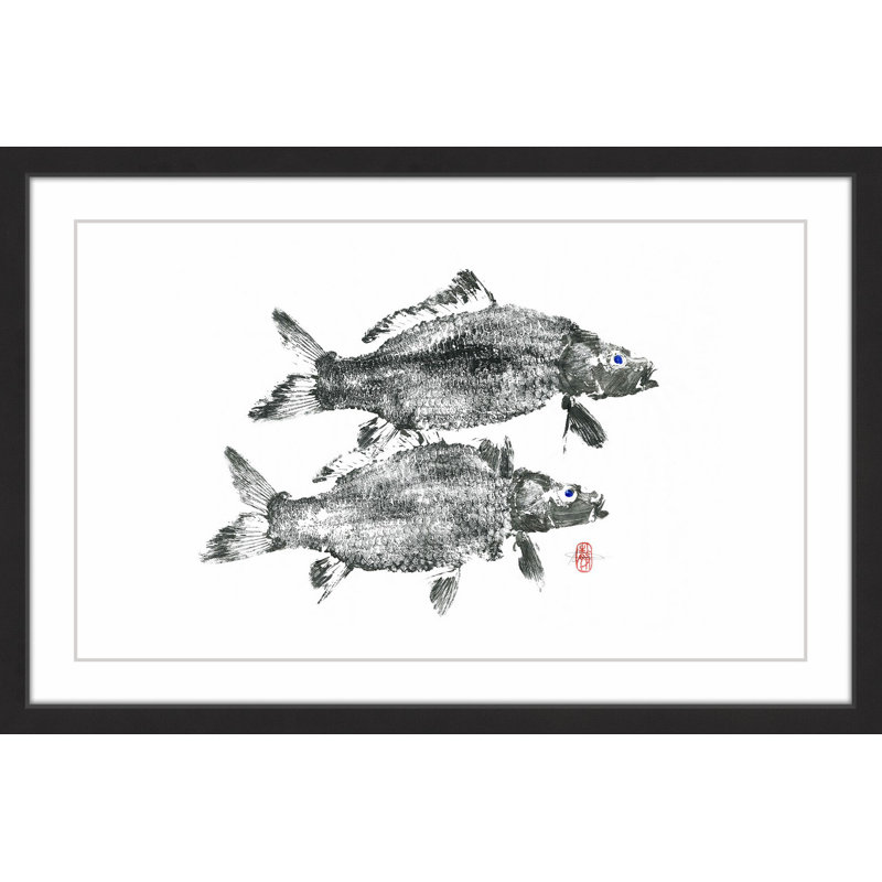 «Twin Carps», reproduction d'art encadrée, H 24 po x l 36 po x P 1,5 po
