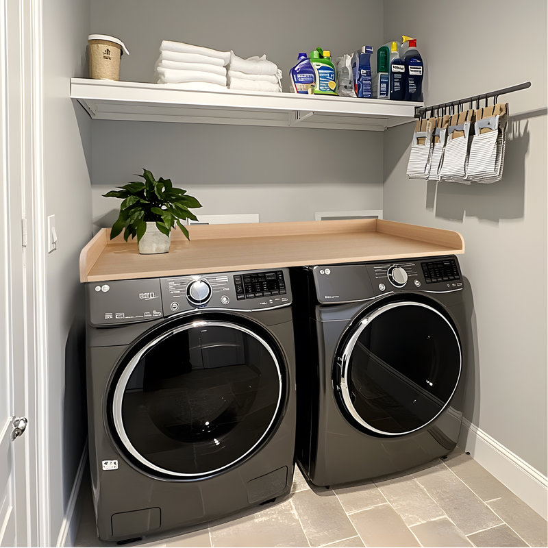 Kaboon Washer Dryer Countertop With Edge Rails, 28" X 58", Light Walnut