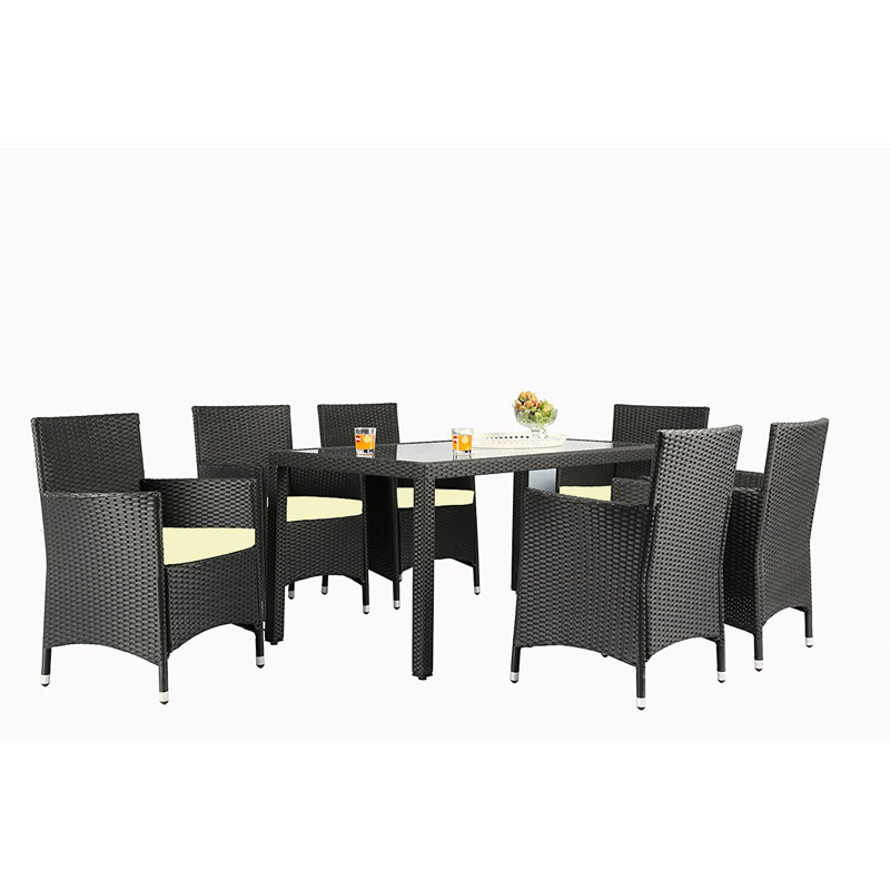 Ensemble de salle à manger rectangulaire pour 6 personnes de L 59,1 po avec coussins Alani, Blanc cassé, Noir