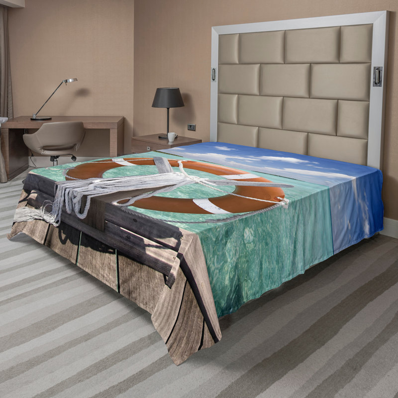 Ambesonne Tropical Top Flat Sheet Summer Exotic Sea Multicolor, Queen Flat Sheet