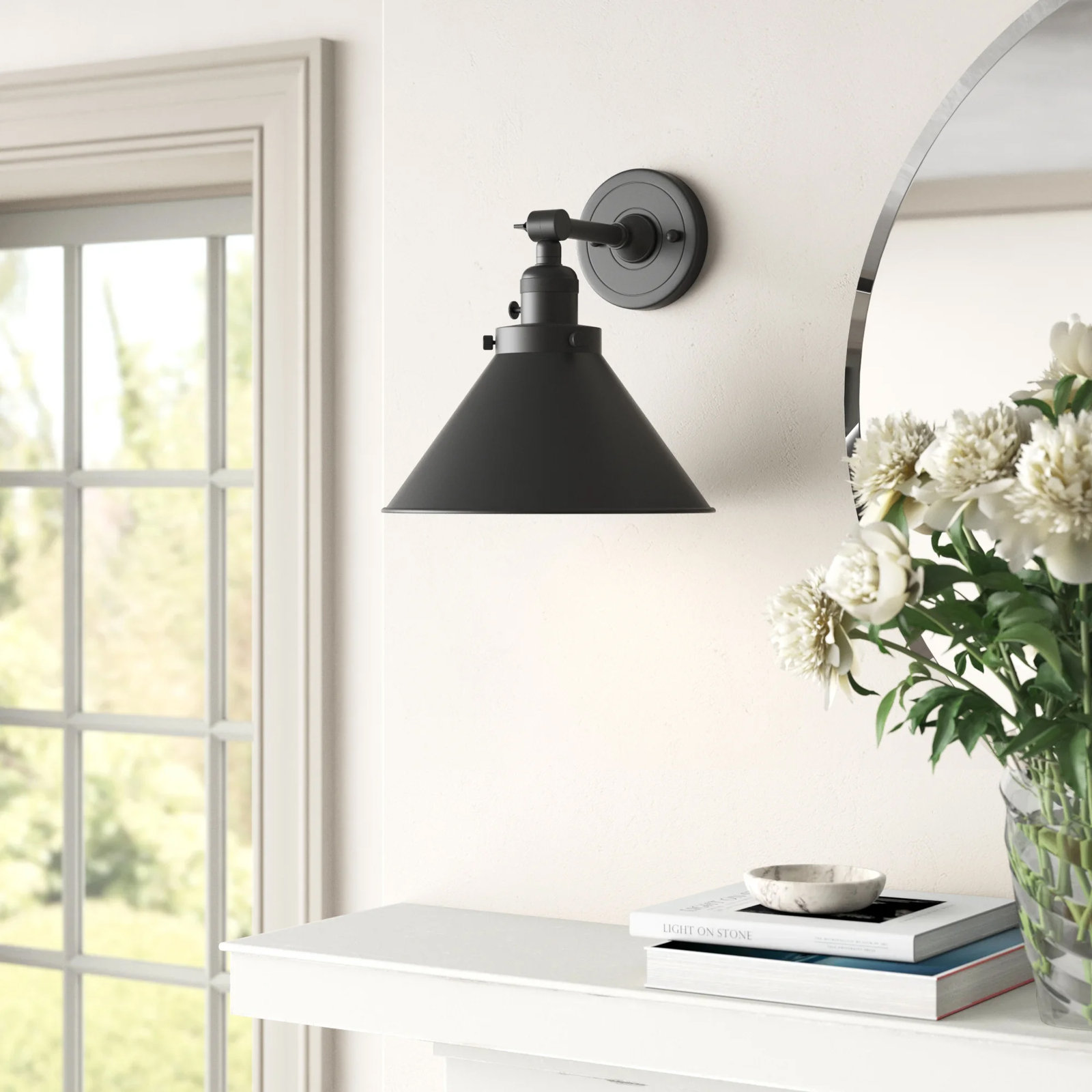 Dillon Single Light Dimmable Armed Sconce, 3 W LED Vintage Dimmable Bulb, Matte Black, Matte Black