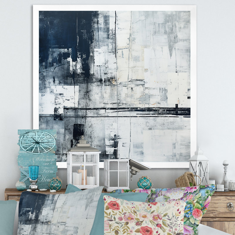 Paysage urbain noir et blanc - Expression d'art sur route IV, H 30 po x l 30 po x P 1 po, Cadre simple blanc