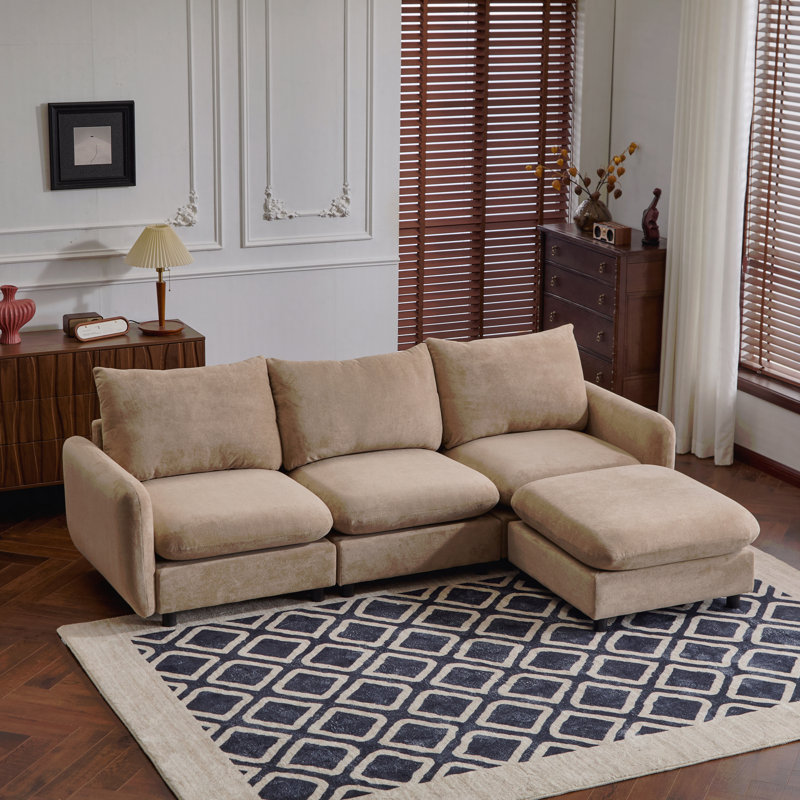 99 po Canapé modulaire en velours avec repose-pieds 4 pièces 4 pièces Nomad, 34 po H x 99,5 po L x 67 po P, Tissu chameau