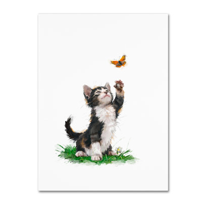 "Chat avec papillon" par Armand, reproduction sur toile tendue