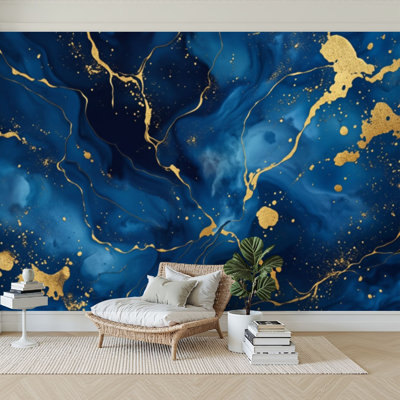Wall Mural Peel and Stick Wallpaper Modern abstract luxury for birthday greeting poster navy blue Self-Adhesive Removable Contact Paper Wall Decor for Living Room Bedroom 100"H x 144"W