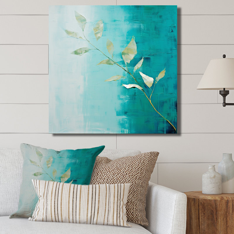 «Turquoise Abstract Leaf Harmony» sur impression sur toile, H 30 po x l 30 po x P 1 po, Toile tendue