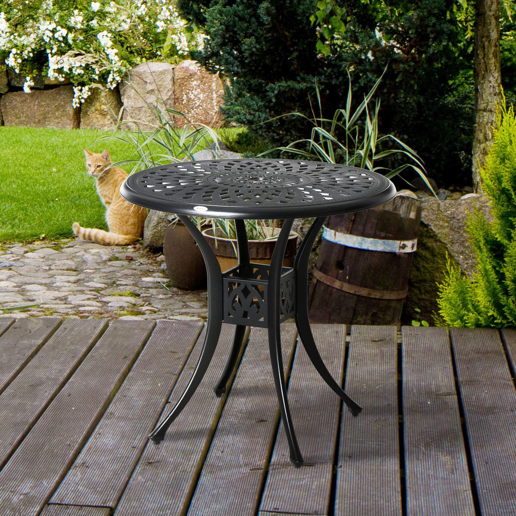 Winston Porter Table de patio en fonte d'aluminium, avec trou pour parasol et pieds réglables