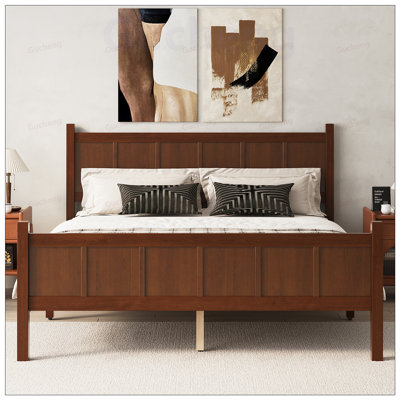 Flat Panel Bed with Headboard, Footboard, Minimalist Modern Platform Bed with Wood Grain Finish, Shaker and Farmhouse Style Design, Sleek and Functional Bedroom Furniture