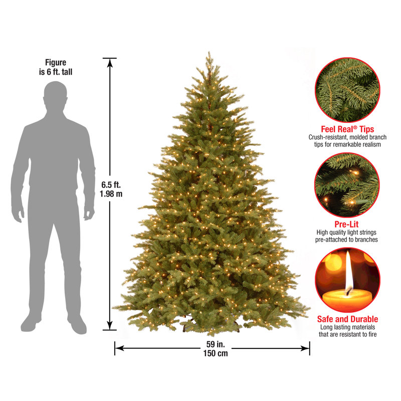 Nordic 7.5' Green Spruce Artificial Christmas Tree with 900 Clear Incandescent Lights with Stand, 78" H