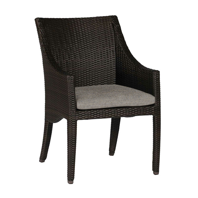 Athena Wicker/Rattan Patio Dining Armchair, Black Walnut, Rollo Silver, No Welt