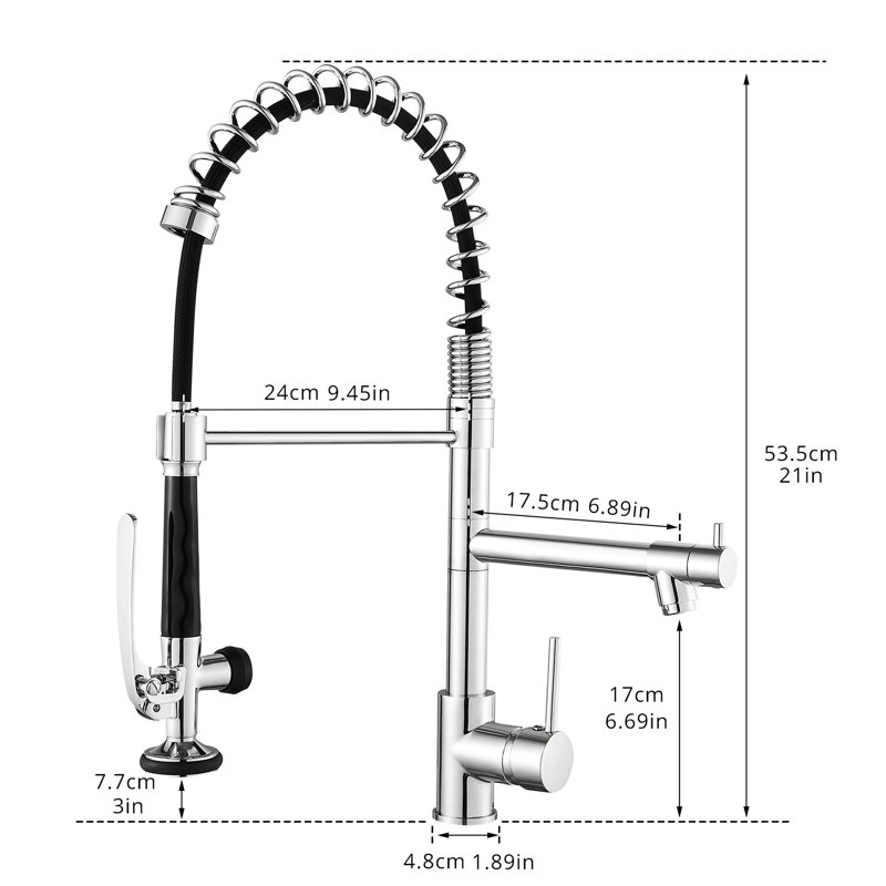 Robinet de cuisine rétractable, poignée simple, bec arqué haut, rotation de 360 degrés, robinet contemporain d'excellente performance avec bec rotatif