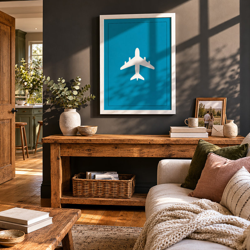 Airplane Silhouette Minimalist - Framed Print, A1 - 84.1 x 59.4 cm, White