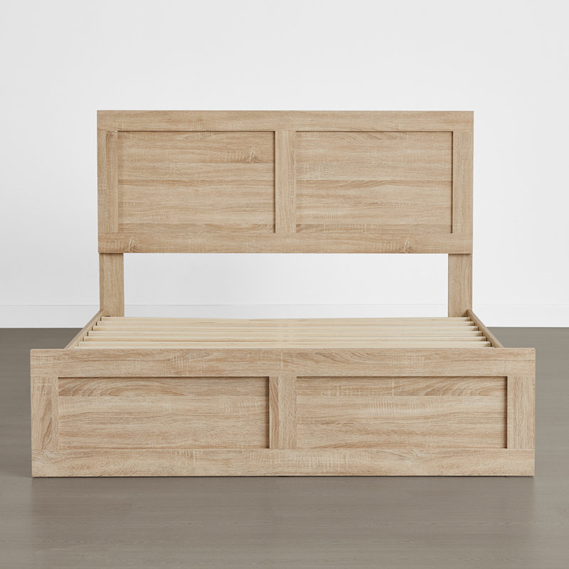 Farmhouse High Headboard Wood Platform Bed, Natural, Queen