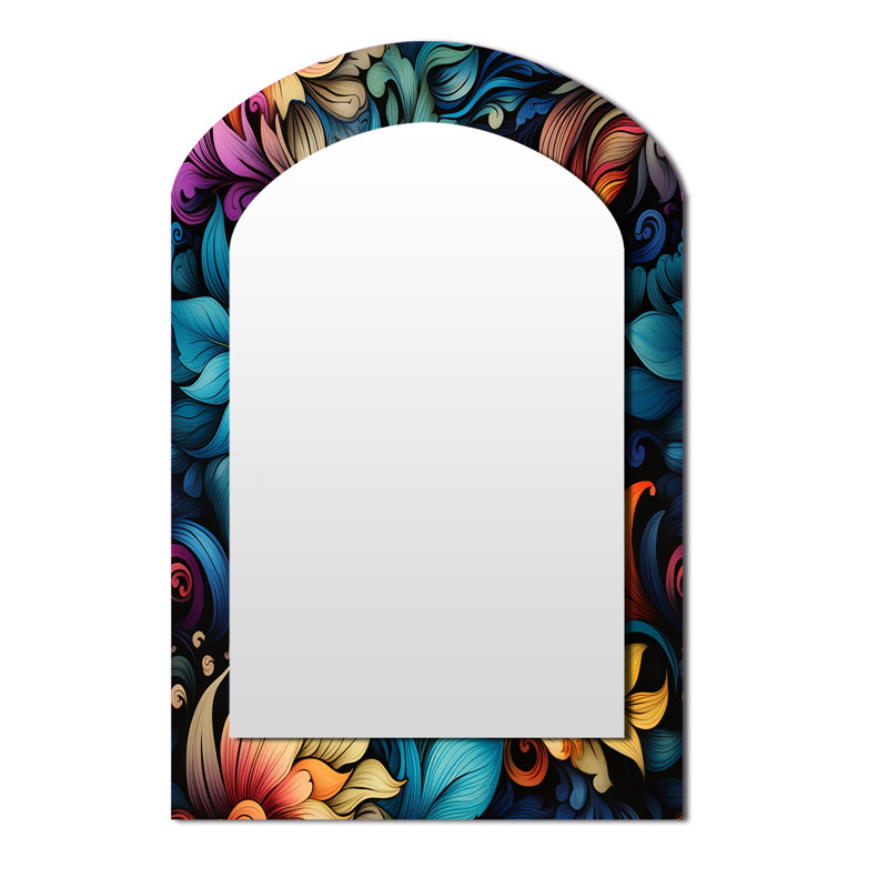 Exotic Tapestries Boho Pattern - Paisley Arch Decorative Mirror, Glam Asymmetrical Wall Mirror, Printed Metal Art, 43" x 33"