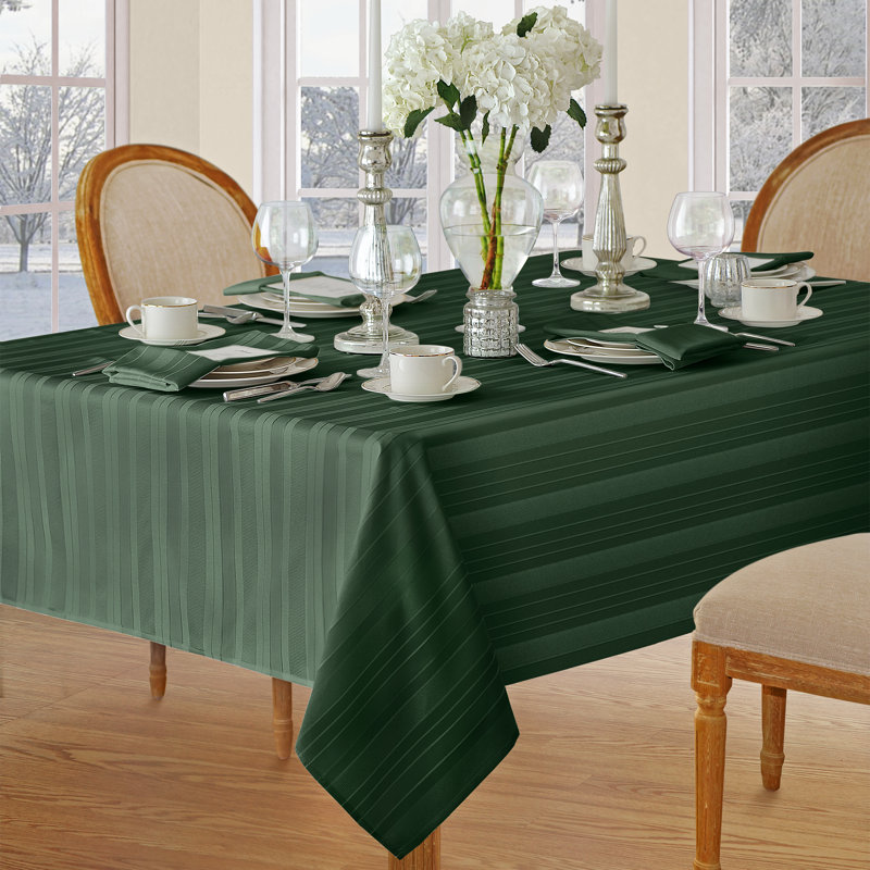 Robyn Striped Jacquard Polyester Square/Rectangle Tablecloth, 84" L x 60" W, Hunter, Rectangular