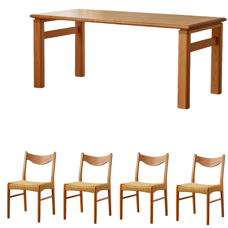Cherry Wood Rectangular Dining Table Set, 29.5"H x 55.1"L x 33.5"W