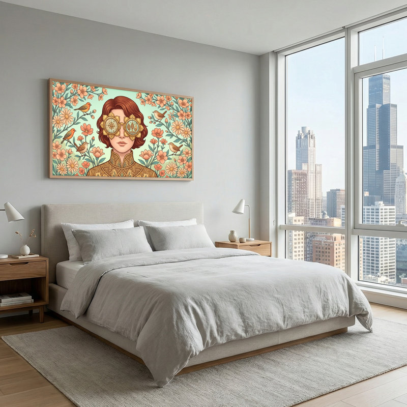 Ensemble de 1 tableau mural sur toile de style steampunk floral, L 46 po x H 24 po, Naturel
