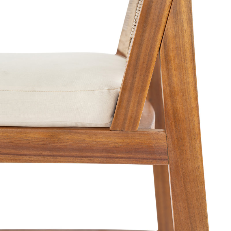 Outdoor Acacia Wood Bar Stools (Set of 2) with Cushion and Wicker Back, Perfect for Patio and Kitchen Island, Light Brown