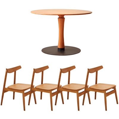 Table ronde rétro en bois massif de cerisier