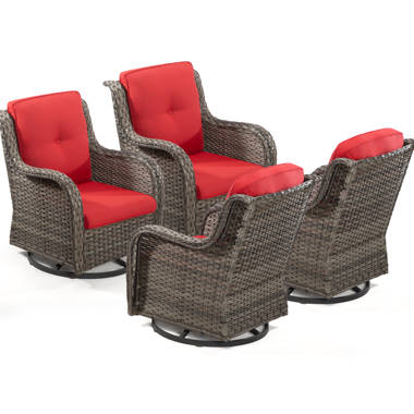 Eske Swivel Recliner Patio Chair with Cushions Corrigan Studio Color: Brown Frame/Blue Cushion