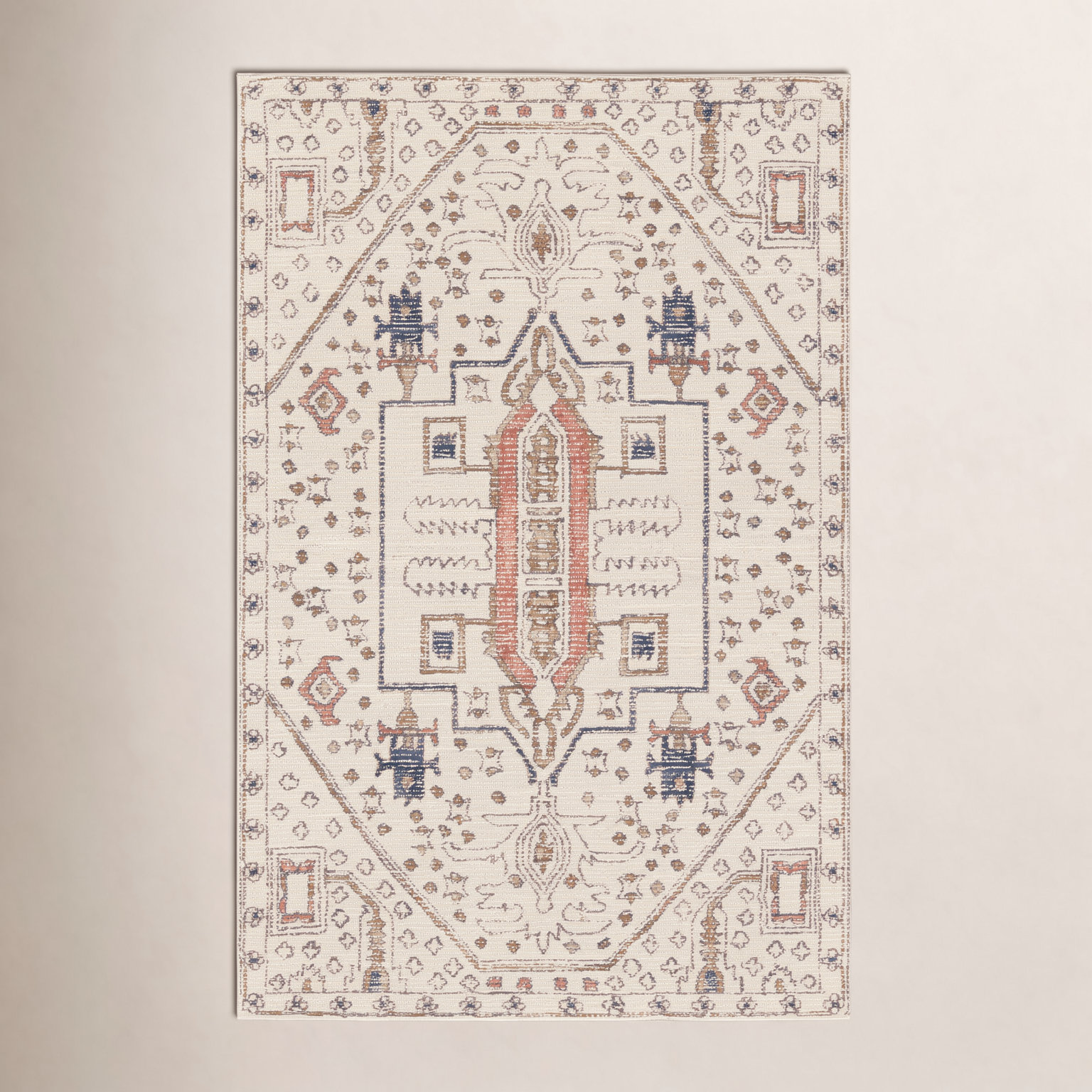 Murphie Ivory Red Hand-Tufted Oriental Rug, Rectangle 5' x 8'