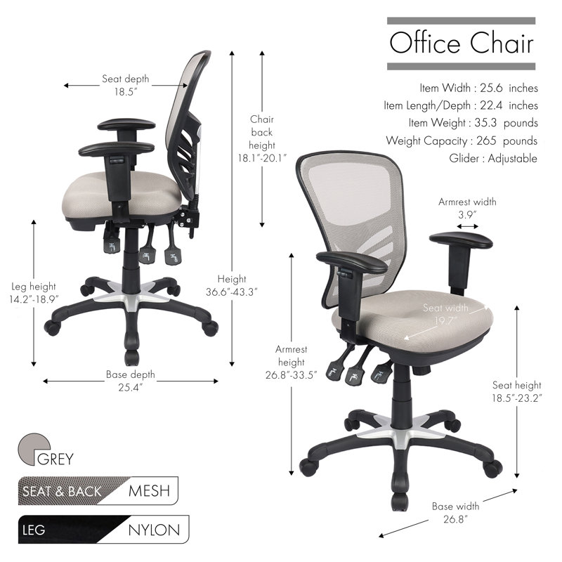 Chaise de travail Hawkinsville, Gris