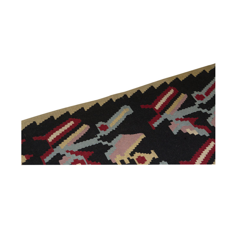 Hand-Knotted Wool Area Rug in Black/Red/Pink