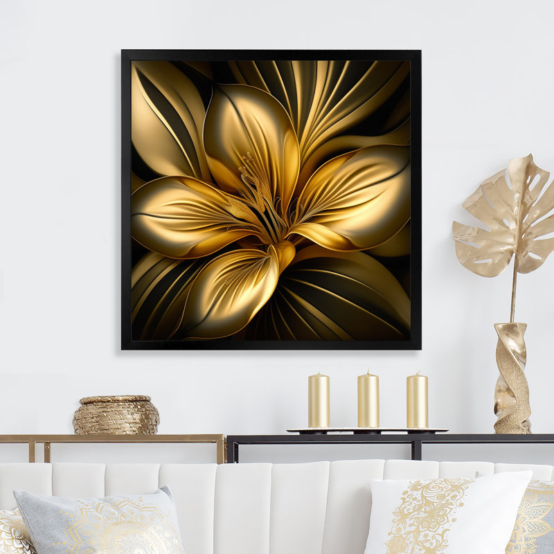 Lily Gold I - art mural sur toile, Impression noire sur toile encadrée, H 36 po x l 36 po x P 1,5 po