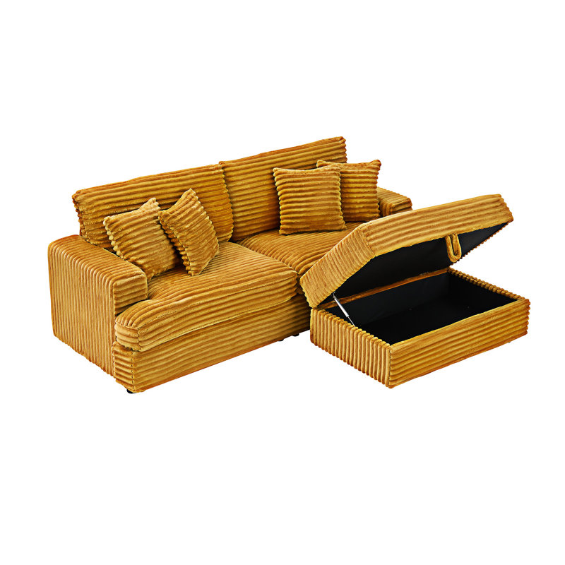 Canapé rembourré avec repose-pieds et coussins décoratifs, Orange