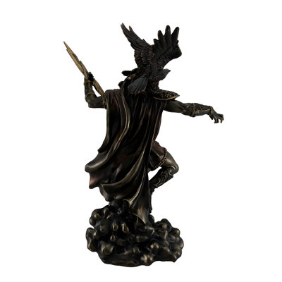 Cold cast bronze resin Greek god Zeus lightning bolt statue with Aetos Dios, 19.5 inches high