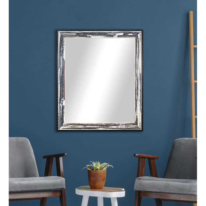 Miroir moderne et contemporain vieilli, H 36 po x l 24 po, Blanc délavé / gris foncé