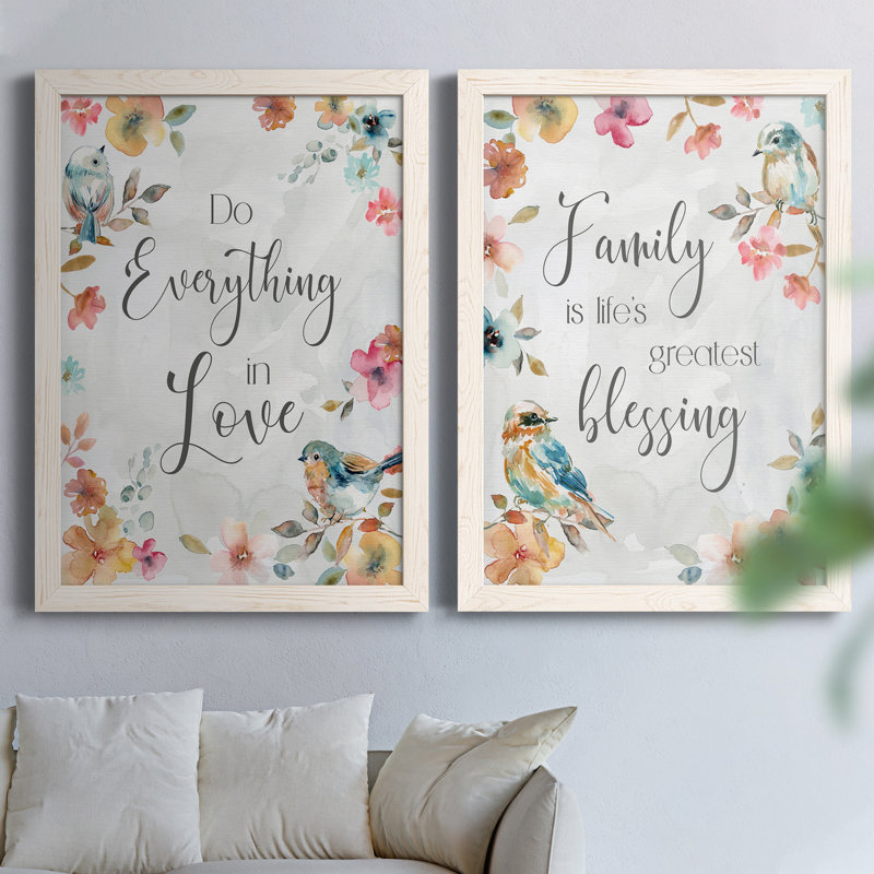 «Spring Bird Love», ensemble de 2 encadrements d'art textuel sur toile, H 20 po x l 34 po x P 1,5 po, Cadre blanc