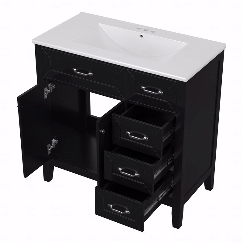 Armoire de salle de bain 36 po avec lavabo et tiroirs 36 po, Noir