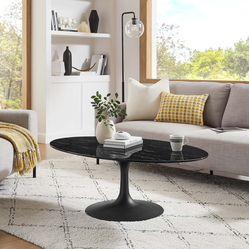 Table basse ovale en marbre Lippa, Noir, H 17,5 po x L 48 po x l 27,5 po