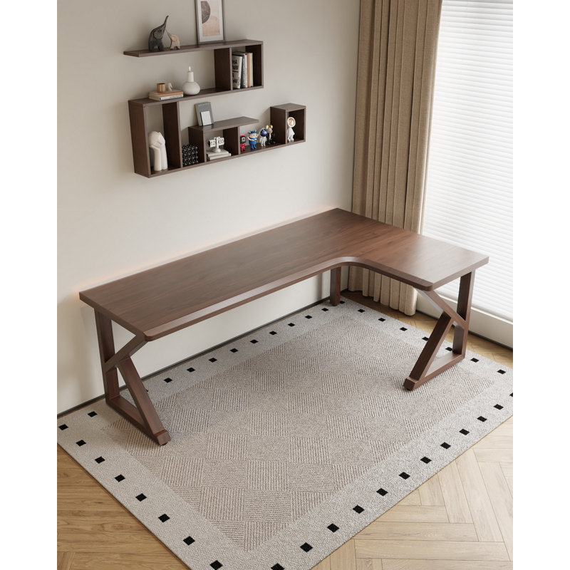 Bureau tout en bois massif en forme de L avec pieds en forme de K, H 29,53 po x l 78,74 po x P 55,12 po