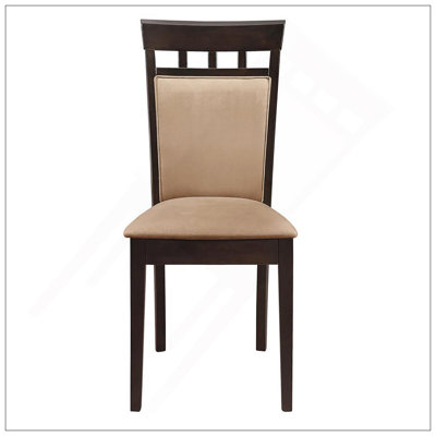 Beige And Cappuccino Upholstered Side Chairs (Set Of 2) With Slatted Headrest And Angled Legs, Perfect For Comfort And Style