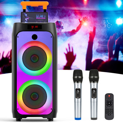 Jyx Xmas Party Karaoke Machine Bluetooth Speaker 3D Bass Sound With 2 Pieces Microphones & 1 Piece Remote Control Cool Dynamic Lights & Support Tws Function(Requires Two Same Mode) – Ultimate Party Experience Subwoofer Music Player(Tablets Not Included)