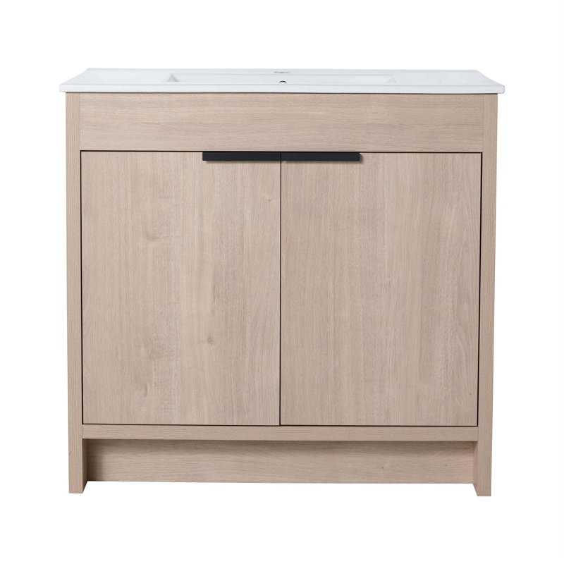 Meuble-lavabo autoportant de 36 po et 2 portes d'armoire à fermeture en douceur Katricia, y compris la cabine