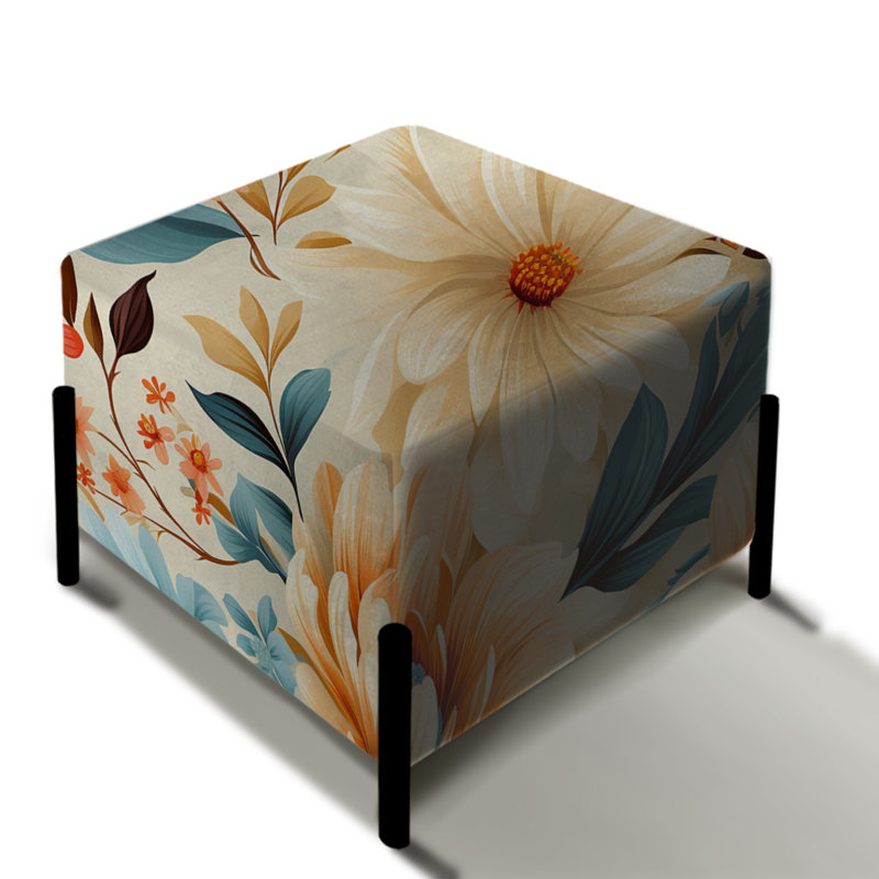 Minimalisme beige rétro avec fleurs florales - repose-pieds carré botanique