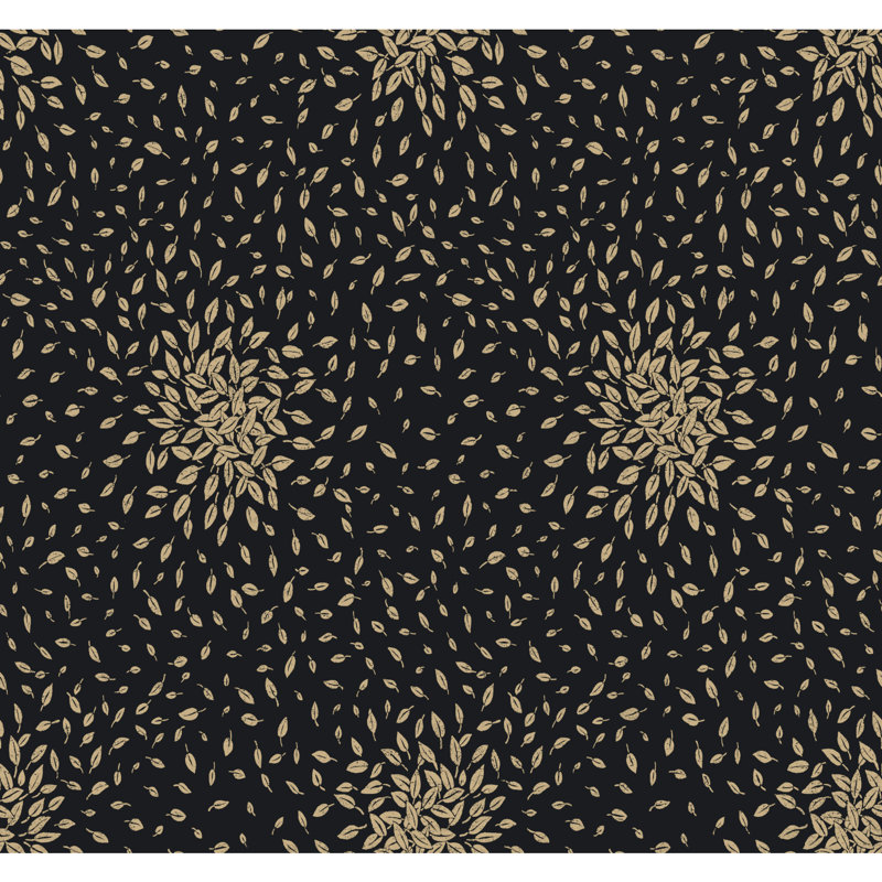 Petite Leaves Floral Metallic Wallpaper Roll, Black/Gold