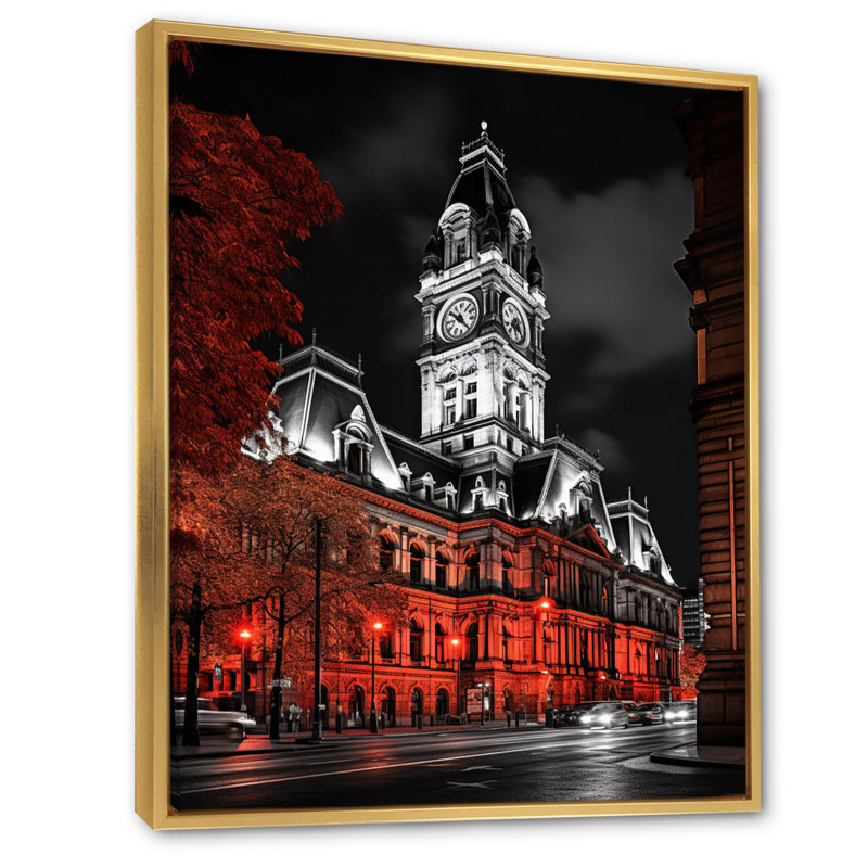 «Ylanda Red Gray Montreal Beautiful Cityscape Black», reproduction sur toile, H 20 po x l 12 po x P 1 po, Cadre flottant doré